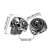 Oidea 2Pcs Bikers Stainless Steel Gothic Skulls Ringbiker Ringsblack Silver Size 12 Halloween Decorations