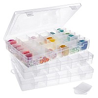 3 Pack Jewelry Organizer Box For Earrings Clear Plastic Bead Storage Containers For Crafts 36 Compartments