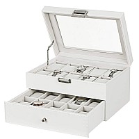 Bewishome Watch Box Organizer 20 Men Women Watch Case Display Storage Holder Metal Hinge White Pu Leather Glass Top Large Holder