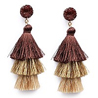 Mehz Fashion Tassel Earring Brown Beige Ombre Autumn Fall Earrings Drop Dangle Stud For Women Girls Bohemian Handmade Fringe Wi