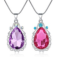 2 Pcs Sofia The First Amulet And Elena Princess Necklace Twin Sister Teardrop Necklace Magic Jewelry Gift For Girls