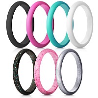 Thunderfit Womens Band Rings Thin And Stackable Silicone Rings Wedding Ring For Women 7 Pack