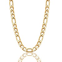 Gold Chain For Men Women 85Mm Stainless Steel Figaro Necklace 30 Inches 18K Real Gold Plated