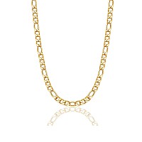 18K Real Gold Gold Chain Necklace For Men Women 75Mm Stainless Steel Figaro Chains 16 Inches