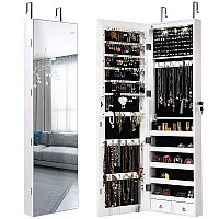 Giantex Wall Door Jewelry Armoire Cabinet With Fulllength Mirror 2 Leds Lockable Large Storage Jewelry Organizer With 475 M