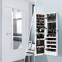 Giantex Wall Door Jewelry Armoire Cabinet With Fulllength Mirror 2 Leds Lockable Large Storage Jewelry Organizer With 475 M