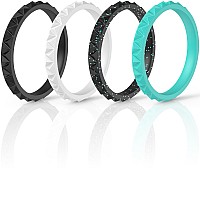 Thunderfit Womens Triangle Diamond Stackable Rings 16 Rings 12 Rings 8 Rings 4 Rings 1 Ring Thin Silicone Wedding Ri