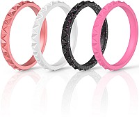 Thunderfit Womens Triangle Diamond Stackable Rings 16 Rings 12 Rings 8 Rings 4 Rings 1 Ring Thin Silicone Wedding Ri