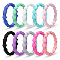 Mokani Silicone Wedding Ring For Women 10 Pack Thin And Braided Rubber Band Fashion Colorful Comfortable Fit Skin Safe