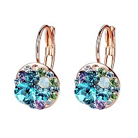 Multicolored Austrian Crystal Earrings For Women 14K Gold Plated Leverback Dangle Hoop Earrings Blue Green Crystalsrose Goldt