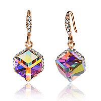 Austrian Crystal Cube Drop Dangle Earrings For Women 14K Gold Plated Hypoallergenic Jewelry Rainbowrose Goldtone