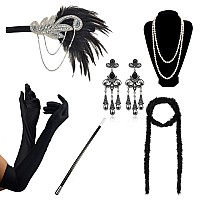 Dreshow 1920S Accessories Sets Costume Gatsby Feather Headband Earrings Gloves