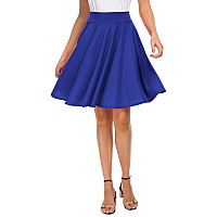 Exchic Womens Casual Stretchy Flared Mini Skater Skirt Basic Aline Pleated Midi Skirt L Royal Blue