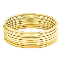 Edforce Stainless Steel Glossy Thin Round Bangle Bracelet Set For Women Set Of 7 Gold 78