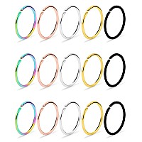 Dyknasz 15Pcs 22G Nose Rings Hoop 316L Stainless Steel Fake Nose Ring Tragus Cartilage Helix Piercing Earring Hoops Septum Lip R