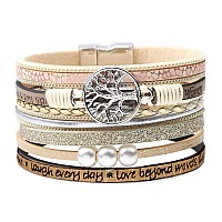 Bracelets For Women Wrap Boho Buckle Stacking Multilayer Leather Wide Layered Family Tree Of Life Inspirational Bracelet Mothers