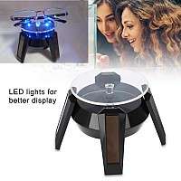 Solar Turntablesolar Rotating Display Stand 360 Rotating Turntable With Led Light For Watch Phone Jewelry Display Black