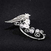 Yolmina Elf Ear Cuffs Handmade Clip On Earrings Pearl Wing Tassel Filigree Elven Earrings For Women Fantasy Fairy Halloween