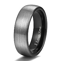 6Mm Black Tungsten Wedding Ring Band Men Women Matte Brushed Engraved I Love You Size 11