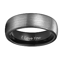 6Mm Black Tungsten Wedding Ring Band Men Women Matte Brushed Engraved I Love You Size 11