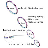 Loyallook 18Pcs 20G 316L Stainless Steel Nose Ring Hoop Cartilage Hoop Septum Piercing 612Mm H24Pcs Color Tone