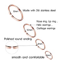 Loyallook 18Pcs 20G 316L Stainless Steel Nose Ring Hoop Cartilage Hoop Septum Piercing 612Mm Krose Gold Tone