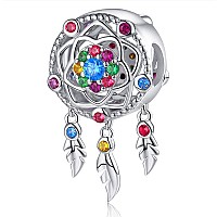 Forever Queen Dream Catcher Charm Fit Charms Bracelet 925 Sterling Silver Feathers Tassel Bead Charm With Colorful Stones Pendan