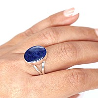 Jeweloporium 925 Sterling Silver Ring For Women Size 9 Blue Genuine Lapis Lazuli Gemstone Solitaire Silver Ring Halloween Gift