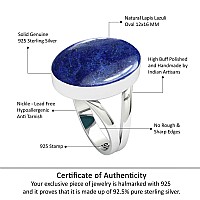 Jeweloporium 925 Sterling Silver Ring For Women Size 9 Blue Genuine Lapis Lazuli Gemstone Solitaire Silver Ring Halloween Gift