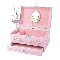 Rr Round Rich Design Kids Musical Jewelry Box For Girls With Drawer And Jewelry Set With Ballerina Theme Swan Lake Tune Pink