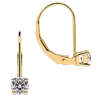 Everyday Elegance 14K Solid Yellow Gold Earrings Round Cut Cubic Zirconia Leverback Drop Dangle Basket Setting 50 Ctw With Gift