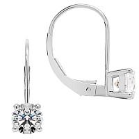 Everyday Elegance 14K Solid White Gold Earrings Round Cut Cubic Zirconia Leverback Drop Dangle Basket Setting 10 Ctw 05 Ctw E