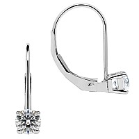 Everyday Elegance 14K Solid White Gold Earrings Round Cut Cubic Zirconia Leverback Drop Dangle Basket Setting 50 Ctw With Gift