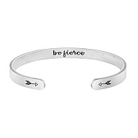 Joycuff Be Fierce Bracelet Engraved Quote Stainless Steel Cuff Bangle For Daughter Birthday