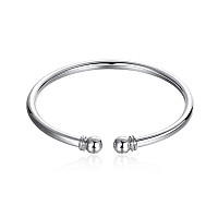 Chicsilver 925 Sterling Silver Bangle Bracelet For Women Fashion Simple Open Bangles Adjustable Two Bead Cuff Jewelry