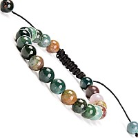 Massive Beads Men Women Natural Indian Agate Braided Macrame Bracelet 8Mm Crystal Healing Indian Agate 8Mm