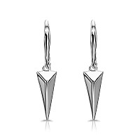 Sterling Silver Geometric Minimalist Triangle Leverback Dangle Drop Earrings For Women Mens