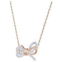 Swarovski Lifelong Bow Pendant Womens White Crystal Bow Design Pendant Necklace With Mixed Rosegold Tone And Rhodium Plating