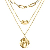 Famarine 18K Gold Plated Layered Necklaces Set3 Layers Gold Chain Pendant Layering Necklace Seperable For Women Girls Birthda