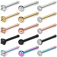 Lcolyoli Nose Ring 20 Gauge Surgical Steel Nose Stud Bone For Women Girl Body Piercing Jewelry With Clear Diamond Round Cz 15 Pi