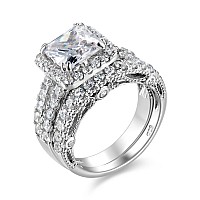 Wuziwen 4Ct Engagement Ring For Women Sterling Silver Cubic Zirconia Wedding Band Bridal Set Size 8