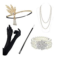 Dreshow 1920S Accessories Sets Costume Gatsby Feather Headband Earrings Gloves