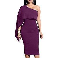 Gobles Womens Summer Sexy One Shoulder Ruffle Bodycon Midi Cocktail Dress Purple