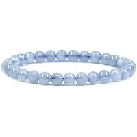 Natural A Grade Aquamarine Gemstone 6Mm Round Beads Stretch Bracelet 7 Unisex