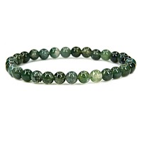 Natural Moss Agate Gemstone 6Mm Round Beads Stretch Bracelet 7 Unisex