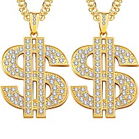 Tatuo 2 Pieces Plated Chain For Men With Dollar Sign Pendant Necklace Hip Hop Dollar Necklace Goldtrendy Style