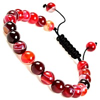 Massive Beads Natural Healing Power Gemstone Crystal Beads Unisex Adjustable Macrame Bracelets 8Mm Agate Red 8Mm