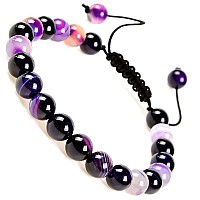 Massive Beads Natural Healing Power Gemstone Crystal Beads Unisex Adjustable Macrame Bracelets 8Mm Agate Purple 8Mm