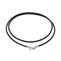 Miabella Genuine Italian 2Mm Black Or Brown Leather Cord Chain Necklace For Men Women With 925 Sterling Silver Clasp Made In Ita