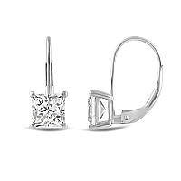 Everyday Elegance 14K Solid White Gold Earrings Princess Cut Cubic Zirconia Leverback Drop Dangle Basket Setting 10 Ctw With Gi